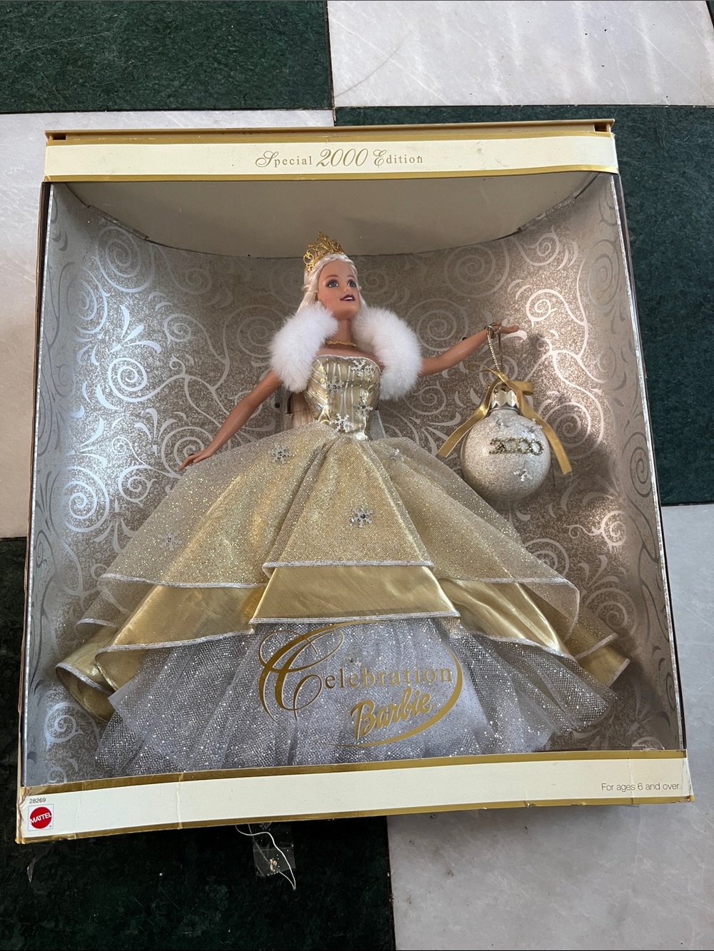 Mattel Gold and White Celebration Barbie with Ornament